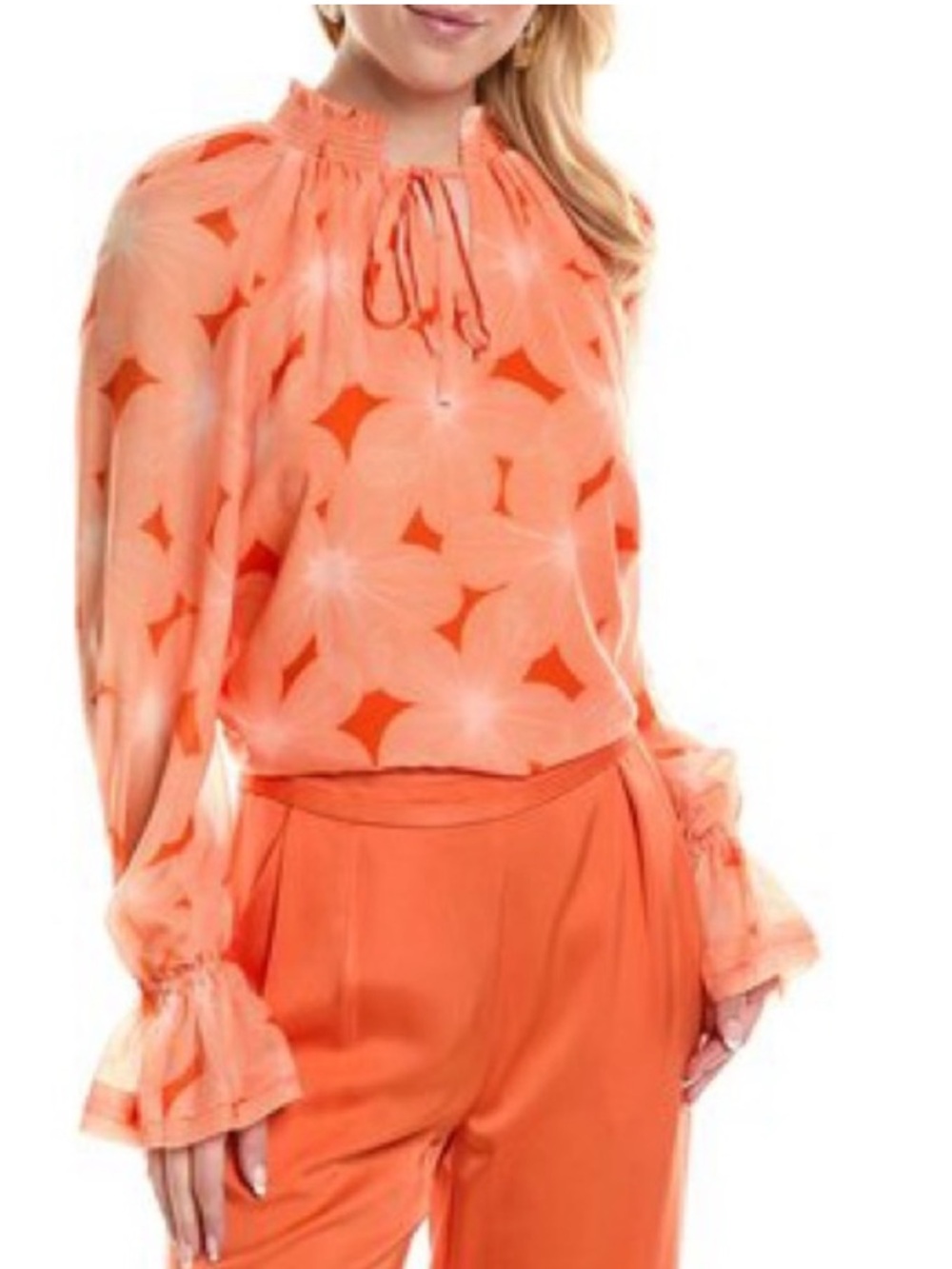 Ramy Brook Clarke Smocked Blouse Women’s Size XXS Smocked Neckline Bell Sleeves